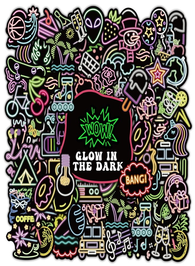 Robmoda Neon Water Bottle Stickers for Kids Glow in The Dark, 72 PCS Vinyl Art Waterproof Stickers Pack for Laptop Skateboard Phone Case, Cute Colorful Neon Sticker for Teens - Image 1